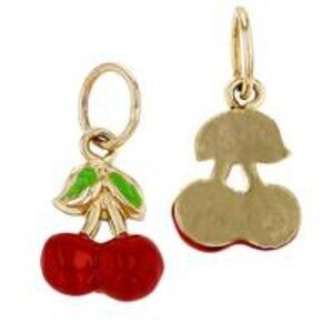 14K Gold Red Cherry Charm Pendant Red Enamel